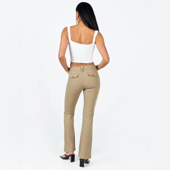 NEW Princess Polly Veronika Pants Flare Leg Trousers Beige US 4 NWT - Picture 3 of 16